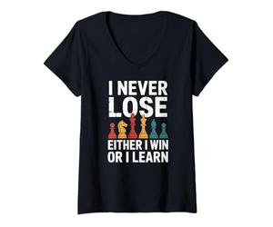 Women's Chess I Never Lose Either I Win Or I Learn Mindset V-Neck T-Shirt