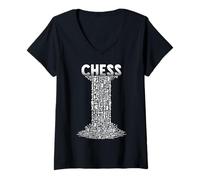 Womens Chess Lover Player Game Flow Waterfall Pieces Funny V-Neck T-Shirt