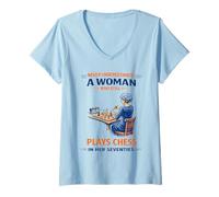 Women's Chess Never Underestimate A Woman in Her Seventies V-Neck T-Shirt