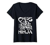 Women's Chess Ninja Funny Ninja Characters with Weapons V-Neck T-Shirt