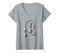 Women's Chess Pawn Queen Mirror Reflection Gift V-Neck T-Shirt