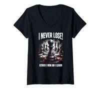 Women's Chess Player Chess Board | I Never Lose V-Neck T-Shirt