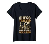 Women's Chess Teacher I Teach People How to Think V-Neck T-Shirt