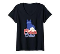 Women's Chew Crew Mischievous Cat Humor Quirky Feline Behavior V-Neck T-Shirt