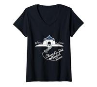 Womens Chiang Kai-Shek Memorial, Taiwan Signature Heart Art V-Neck T-Shirt