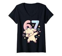 Women's Chibi Dabbing Goat 67 Meme 6-7 Dancing Farm Animal Lover V-Neck T-Shirt