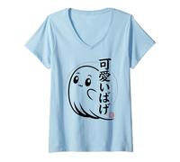 Womens Chibi Ghost Kawaii - Japanese Obake V-Neck T-Shirt