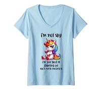 Women's Chibi Unicorn Not Shy Selective Introvert Quote V-Neck T-Shirt