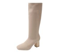 Women's Chic and Elegant High Boots Women's Knitted Heel Boots Socks Winter Warm Boot High Calf Wide Boots Comfort Chic Santiags Vintage Santiag Stretch Shoe Ankle Boots Slim, 01 Beige, 8 UK