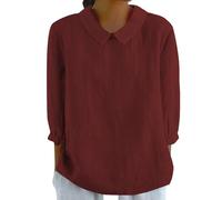 Women's Chic and Elegant Shirt Cotton Linen 3/4 Sleeve Flowers Casual Loose Blouse Spring Summer Tunic Round Neck Casual Top, #08vin Red, XL