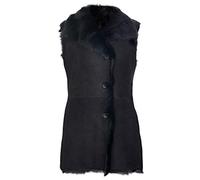 Women's Chic Black Suede Toscana Shearling Leather Sheepskin Buttoned Gilet L