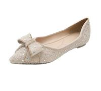 Women's Chic Bow Flat Shoes with Sparkly Embroidered Butterfly Sequins Glitter Pointed Doll Shoe Shallow Mouth Memory oam Insole Loafer for Evening Parties Commuting ffice (Beige, 7.5)