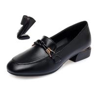 Women's Chic & Comfy Solid Color Slip-On Leather Loafers, Elegant Chunky Heel Office Shoes Square Toed Penny Loafers Low Heel Dress Shoes (4,Black)