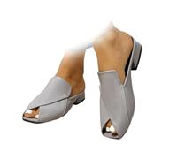 Women's Chic & Comfy Solid Color Slip-On Sandals Versatile Vacation Mules Leather Square Open Toe Low Heel Dress Slippers (Grey,37EU)