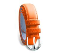 Womens Chic Dress Belt Bonded Leather Polished Buckle - orange - Medium