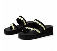 Women's Chic Floral Embroidered Two Strap Slide Sandals Featuring Comfortable Platform Sole for Casual Summer Evenings Or Beach Holiday Style Yellow 4.0