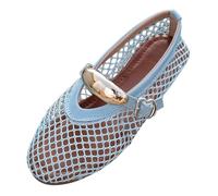 Women's Chic Hollow Out Mesh Flats Trendy Metallic Decor Mary Jane Strap Shoes Ideal for Evening Dates Summer Parties Blue