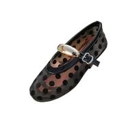 Women's Chic Polka Dot Mesh Flats Elegant Metallic Decor Mary Jane Shoes Perfect for Dinner Parties Banquets Evening Proms Black