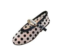 Women's Chic Polka Dot Mesh Flats Elegant Metallic Decor Mary Jane Shoes Perfect for Dinner Parties Banquets Evening Proms White