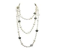 Womens Chic Statement Multilayer Imitation Pearl Long Necklace, Pearl, Pearl