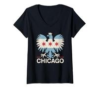 Womens Chicago Flag Poland Polish Immigrant Eagle Polska American V-Neck T-Shirt