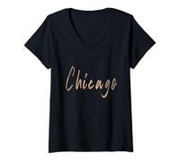 Womens Chicago Illinois Vintage Elegant Design V-Neck T-Shirt