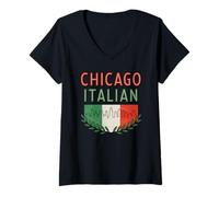 Womens Chicago Italian Little Italy Flag Neighborhood Illinois V-Neck T-Shirt