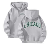 Womens Chicago Loose Fit Hoodies Workou Casual Gothic Hooded Sweatshirts Cute Sports Zipper Sweaters 2025 Country Graphic Fashion Vintage Fall Comfort Trendy Y2K Anime Women's Funny Grey
