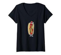 Womens Chicago Style hot Dog Christmas Santa hat Poppy Seed V-Neck T-Shirt