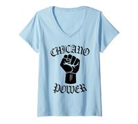 Womens Chicano Power Mexican Mexico Latina Latinx Raza No La Migra V-Neck T-Shirt