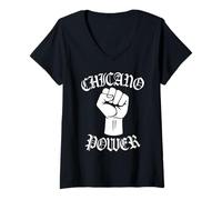 Womens Chicano Power Mexican Mexico Latina Latinx Raza No La Migra V-Neck T-Shirt