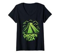 Womens Chichen Itza Mayan Pyramid Art V-Neck T-Shirt