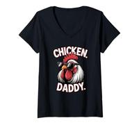 Womens Chicken Daddy Funny Rooster Farmer Poultry Lover Retro V-Neck T-Shirt