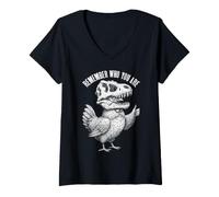 Women's Chicken Dinosaur Skull Remember Who You are Paleontology V-Neck T-Shirt