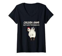 Womens Chicken Game Don't Look at The Chicken Butt Funny Chicken V-Neck T-Shirt