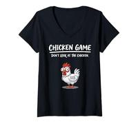 Women's Chicken Game Don't Look At The Chicken Funny V-Neck T-Shirt