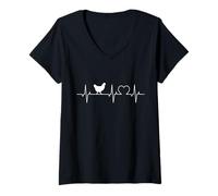 Womens Chicken Heartbeat Heart Chicken ECG Farmer Hen Chicken Host V-Neck T-Shirt