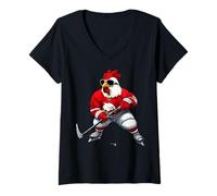 Womens Chicken Ice Hockey V-Neck T-Shirt