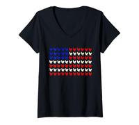 Womens Chicken Lover USA Flag Patriotic 4th of July Hen Farmer V-Neck T-Shirt