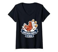 Women's Chicken Math is Real Funny Backyard Chickens Homestead Farm V-Neck T-Shirt