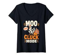 Women's Chicken Moo Cluck Mode Farm V-Neck T-Shirt