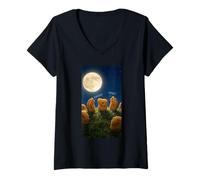 Women's Chicken Nuggets Howl at The Moon V-Neck T-Shirt