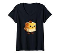 Women's Chicken Pixel Funny Retro Gaming Lover V-Neck T-Shirt