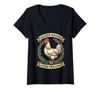 Womens Chicken Raising And Jesus Praising Country Farm Faith Art V-Neck T-Shirt
