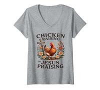 Womens Chicken Raising and Jesus Praising Farming Christ Christian V-Neck T-Shirt
