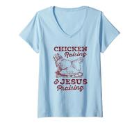 Womens Chicken Raising and Jesus Praising V-Neck T-Shirt