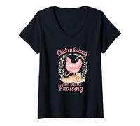 Womens Chicken Raising and Jesus Praising Watercolor Farmhouse V-Neck T-Shirt