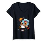 Womens Chicken Space Universe Astronaut Poultry Farming Farm V-Neck T-Shirt