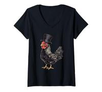 Womens Chicken Wearing A Hat V-Neck T-Shirt