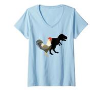 Womens Chicken with A T-Rex Shadow. Funny Evolution V-Neck T-Shirt